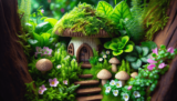 Create A Fairy Garden With Miniature Houses And Whimsical Decorations.